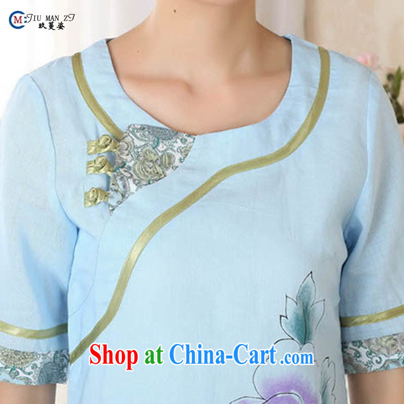 Ko Yo vines into exciting and 2015 new spring and summer Cotton High the National wind 5 cuff cuff cheongsam shirt short-neck Tang replace A 0055 blue 175/2 XL, capital city sprawl, shopping on the Internet
