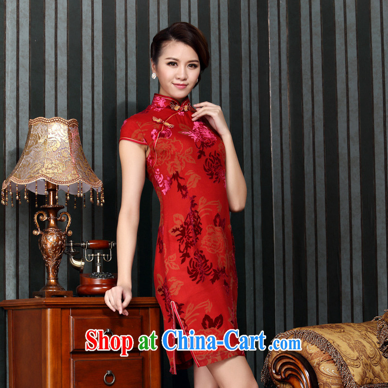Silk black flower lint-free wedding dresses Banquet exclusive improved summer retro Tang Women's clothes C 14 - 6005 red M (2 feet 1 waist), CHOSHAN LADIES, shopping on the Internet