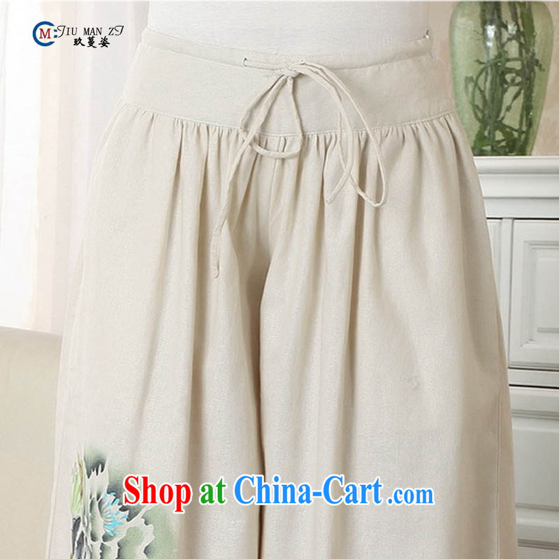 Capital city sprawl, Ms. Tang 9 pants older fat MOM spring and summer with the Code horn wide leg cotton the Chinese Ethnic Wind P 0013 m White L/1 feet 85 - 4 feet 2, capital city sprawl, shopping on the Internet