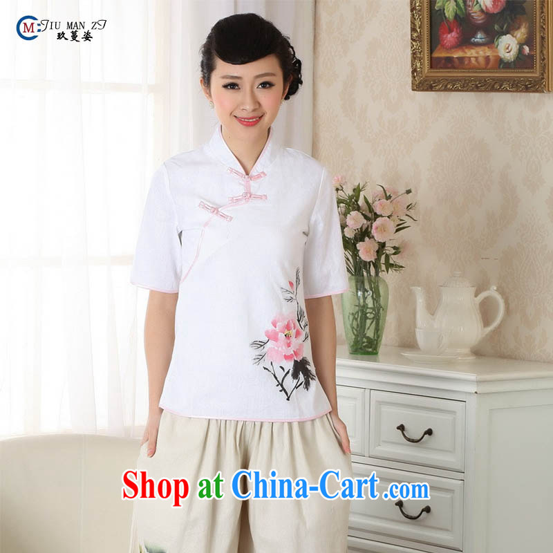 Ko Yo vines into exciting and 2015 new spring and summer for the 5 sub-cuff gauze cotton the cheongsam quality Chinese cheongsam shirt A 0056 white 170_XL