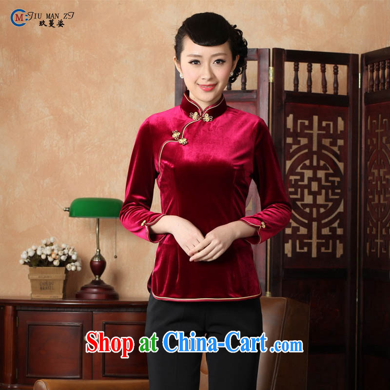 Ko Yo Mephidross 201 colorful new Spring Summer classic, short-sleeved velvet cheongsam Chinese-tie Chinese T-shirt A 0064 deep red 180_3 XL