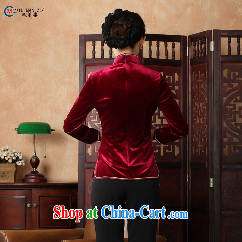 Ko Yo Mephidross 201 colorful new Spring Summer classic, short-sleeved velvet cheongsam Chinese-buckle Tang fitted T-shirt A 0064 deep red 180/3 XL, capital city sprawl, shopping on the Internet