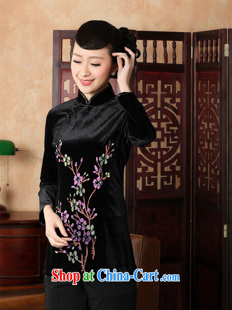 Ko Yo vines into exciting and 2015 new spring and summer, short-sleeved stamp velvet cheongsam quality female T-shirt Chinese A 0065 black 180/3 XL pictures, price, brand platters! Elections are good character, the national distribution, so why buy now enjoy more preferential! Health