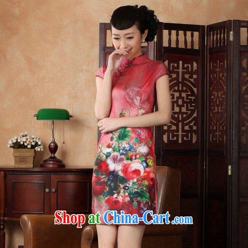 Take the 2014 Summer Load New female Chinese improved, for the hard-pressed damask hand-painted Chinese Antique short cheongsam D 0230 - A red L, figure, and shopping on the Internet