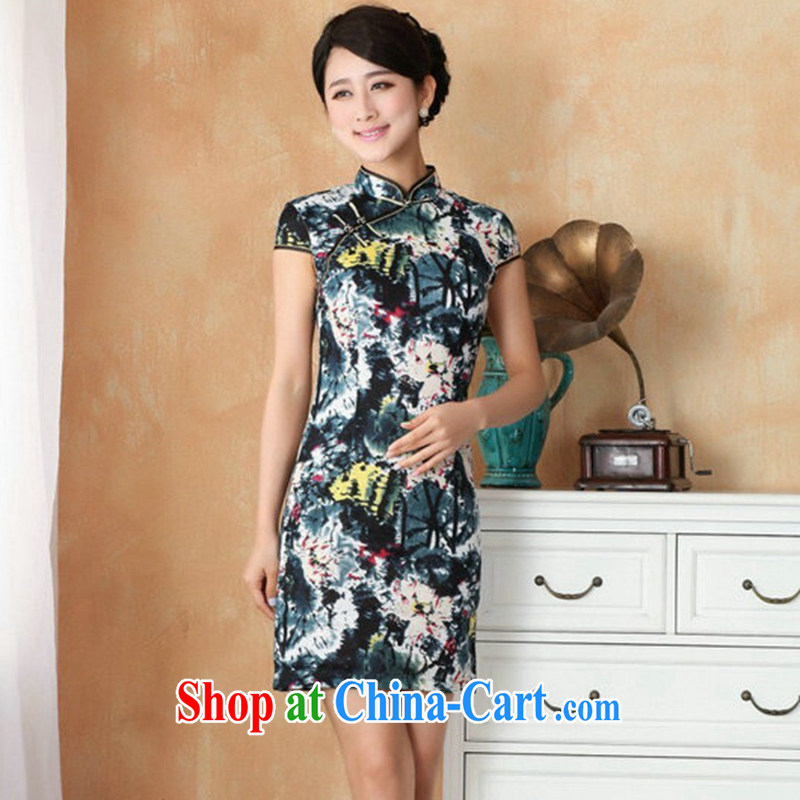 Take the 2014 summer new Chinese improved, for the hard-pressed Chinese qipao hand-painted retro mini cheongsam LF - 2 water color 2 XL