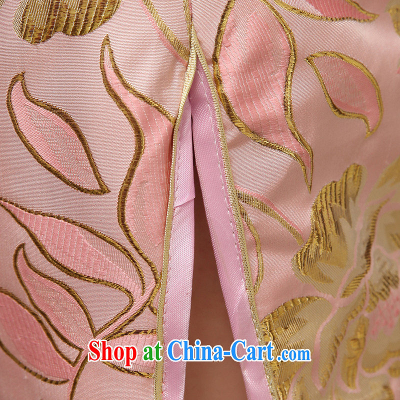Rain is still Yi Chinese bows serving traditional mom with long marriage, short-sleeved cultivating silk pink bridal dress spring and summer dresses QP 493 pink Suzhou shipping XL, rain is clothing, and shopping on the Internet