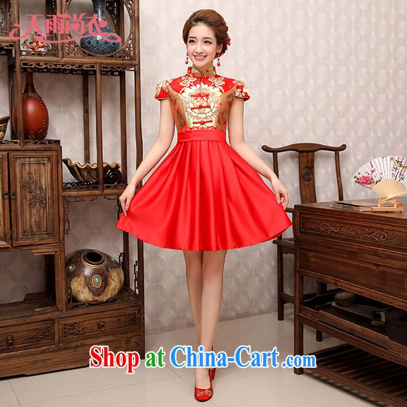 Rain is still clothing wedding dresses 2015 summer new marriages Chinese wedding red bows service back to the hotel door dresses QP 498 gold patterned S