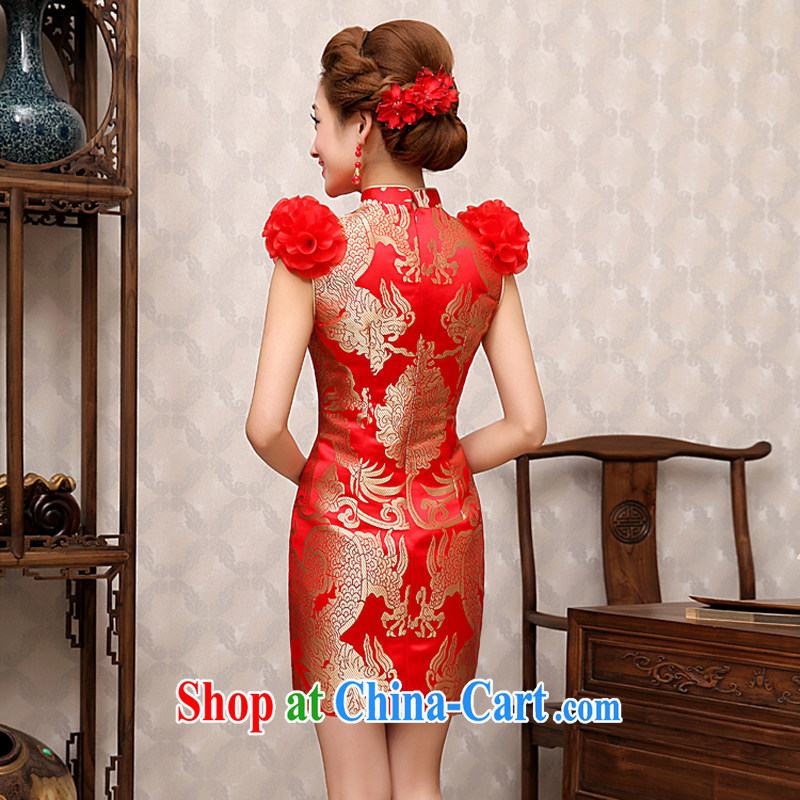 Rain is still clothing bridal wedding dresses wedding dresses red improved Chinese short sleeveless toast clothing qipao QP 485 red XL, rain is clothing, and shopping on the Internet