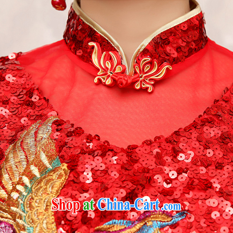 Rain is still Yi 2015 new bridal wedding dresses red atmosphere improved marriage toast clothing spring and summer with a short-sleeved cultivating short cheongsam QP 484 red XL, rain is still clothing, shopping on the Internet