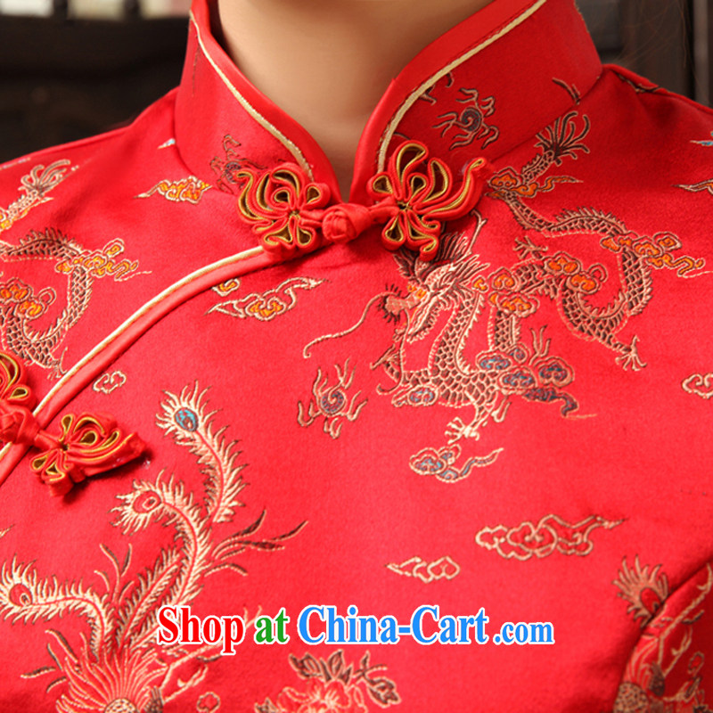 Rain is still Yi marriages long cheongsam high on the truck beauty dress classic embroidered uniforms etiquette serving the hotel concierge service toast clothing qipao QP 474 dark red XL, rain is clothing, and shopping on the Internet