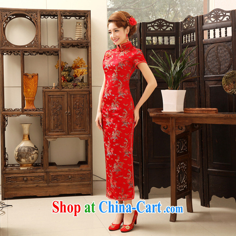 Rain is still Yi marriages long cheongsam high on the truck beauty dress classic embroidered uniforms etiquette serving the hotel concierge service toast clothing qipao QP 474 dark red XL, rain is clothing, and shopping on the Internet