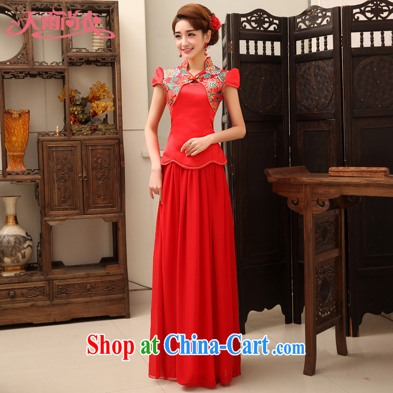 Rain is still Yi 2015 spring bridal wedding dress stylish and elegant short-sleeved red bows Kit 7 sleeveless cheongsam dress Kit QP 469 red short-sleeved XL