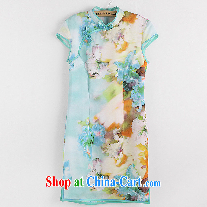 Emulation Silk Cheongsam dress summer improved Tang Women's clothes, short, original ethnic wind C 422 blue XXL (2 feet 5 waist, CHOSHAN LADIES, shopping on the Internet