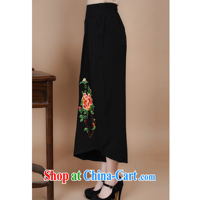 Forest narcissus 2014 spring and summer new embroidered Elasticated waist loose the code Chinese pant FGR - B 210 black XXXL, forest narcissus (SenLinShuiXian), online shopping