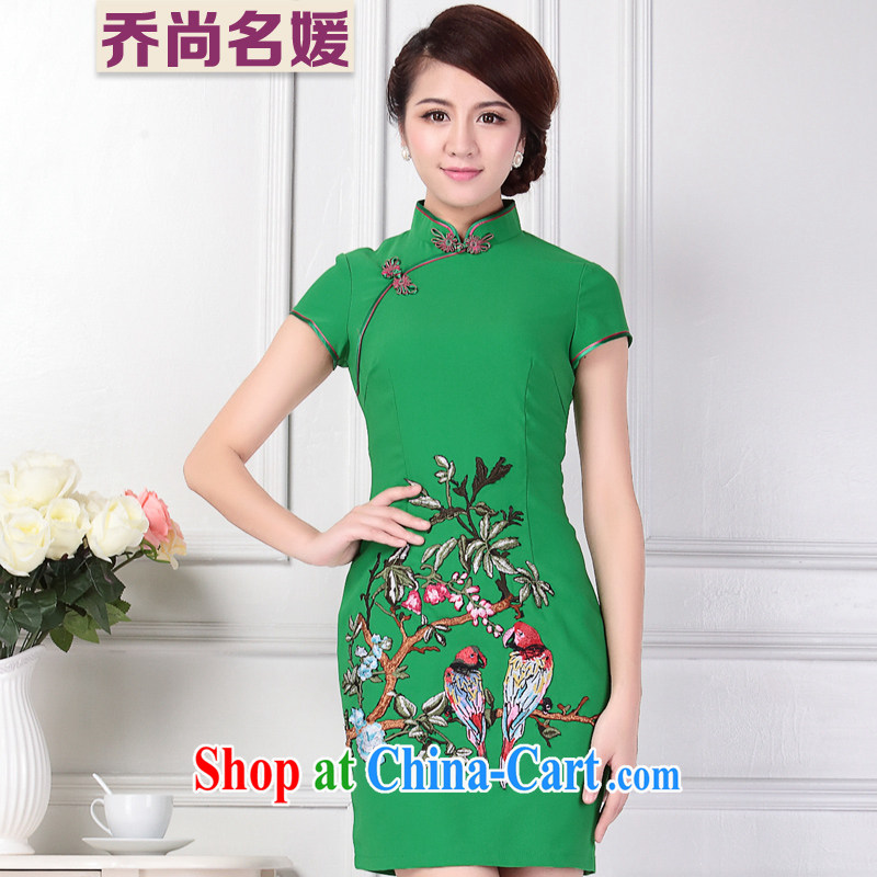 Summer improved short cheongsam dress embroidered stylish cultivating Chinese female dresses C 431 green XL _2 feet 3 back_