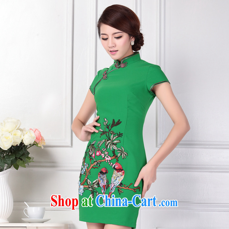 Summer improved short cheongsam dress embroidered stylish cultivating Chinese female dresses C 431 green XL (2 feet 3 waist), CHOSHAN LADIES, shopping on the Internet