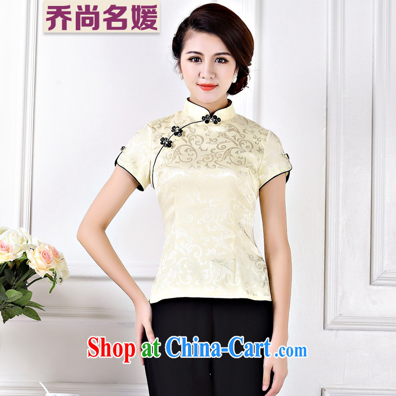 Summer dresses T-shirt retro improved national wind Chinese Tang load short-sleeved Tea Service C 430 light yellow XXL