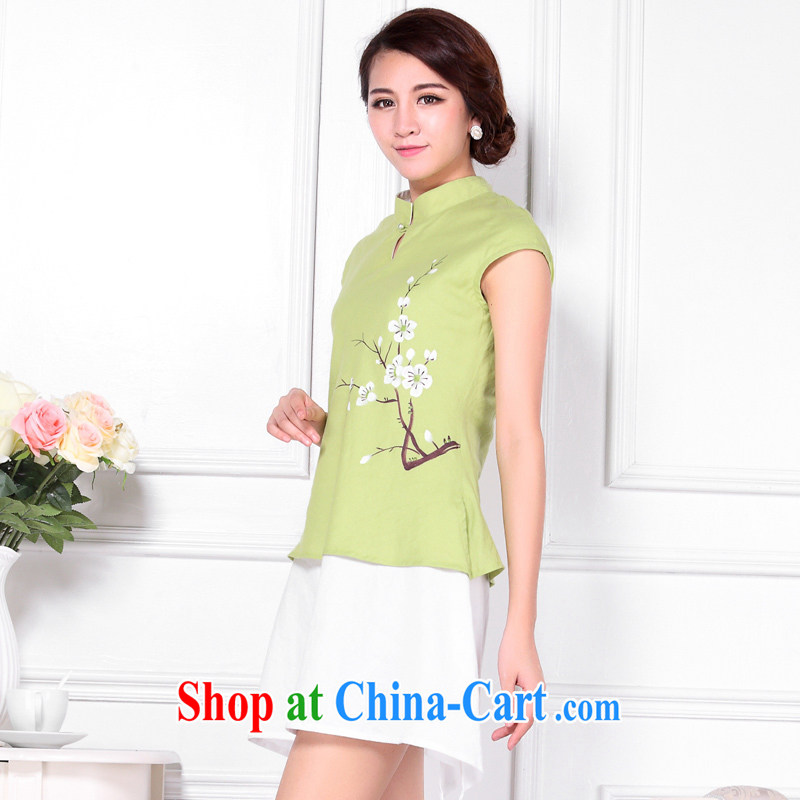 The original national wind improved cotton Ma T-shirt girl retro leave two linen short-sleeve shirt C 426 green XXL, CHOSHAN LADIES, shopping on the Internet