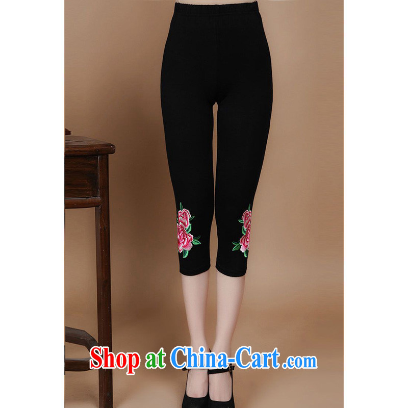 Forest narcissus 2015 spring and summer New Tang decorated in relaxing 7 pants embroidered pants FGR - B 066 black XL
