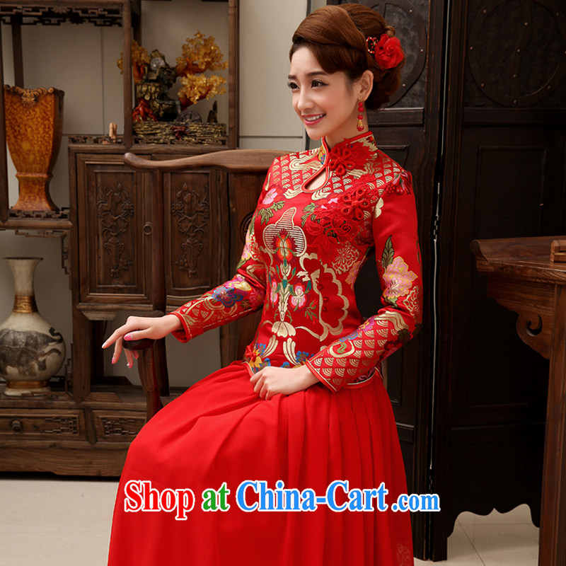 Rain is still Yi spring bridal wedding dresses wedding dresses 2015 new autumn and winter clothing toast back door skirt Red Snow woven package dresses QP 458 red long-sleeved XL, rain is clothing, and shopping on the Internet