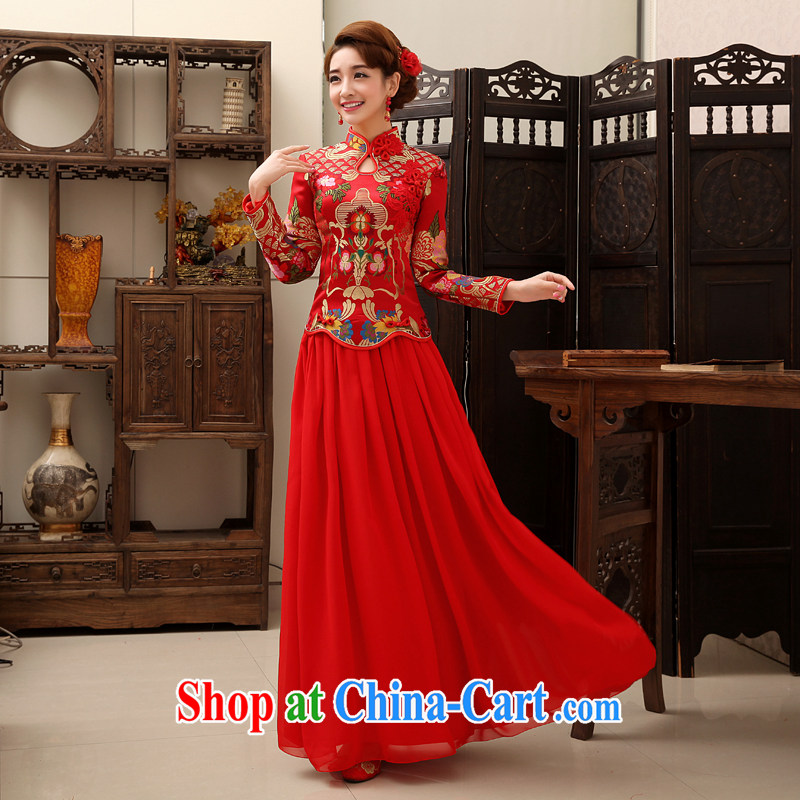 Rain is still Yi spring bridal wedding dresses wedding dresses 2015 new autumn and winter clothing toast back door skirt Red Snow woven package dresses QP 458 red long-sleeved XL, rain is clothing, and shopping on the Internet