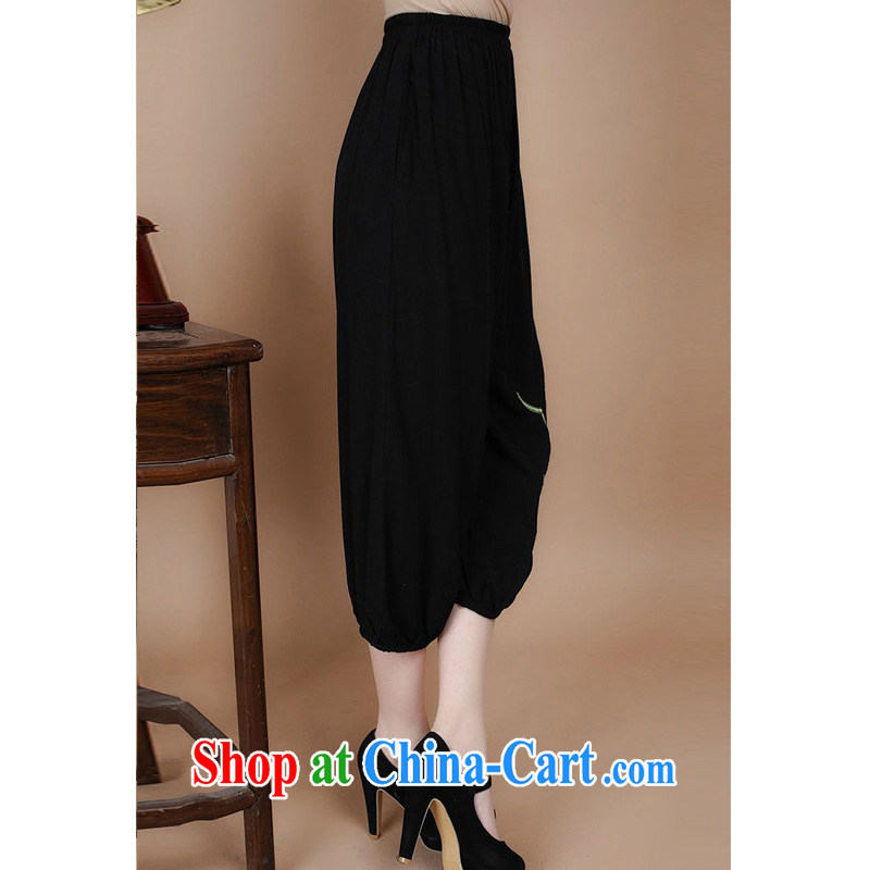 Forest narcissus 2014 spring and summer New Full Elasticated waist embroidered large, Tang replace pants FGR - B 061 black XXXL, forest narcissus (SenLinShuiXian), and, on-line shopping