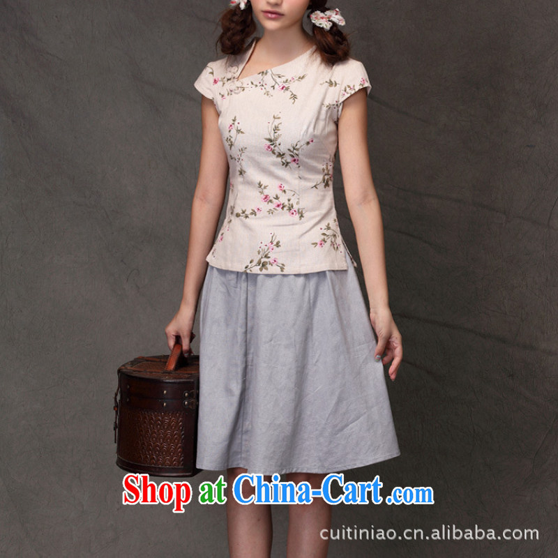 world, the Hyatt Regency antique Ethnic Wind arts van Tang on the forklift truck Chinese small floral improved cheongsam everyday T-shirt beauty graphics thin neighborhood girl forgetting D. Crescent collar XXL, Kam-world, Yue, and shopping on the Interne