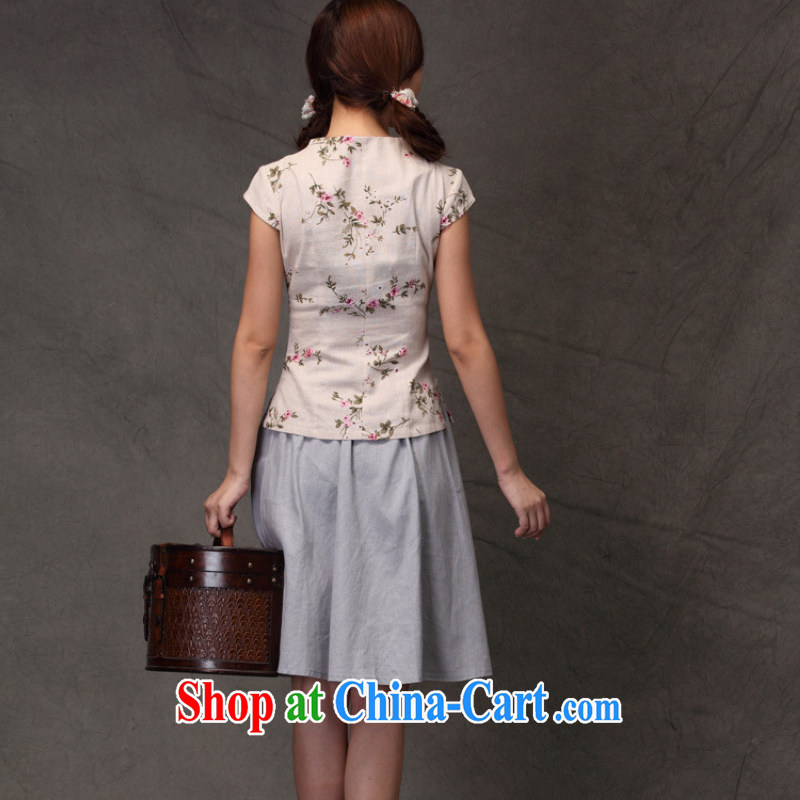 Kam-world the Hyatt girl with ethnic wind literature, small fresh sum girl, cotton the beauty graphics thin improved small floral cheongsam everyday T-shirt, served on the truck Chinese, forgetting D. Crescent collar L, the world, and on-line shopping
