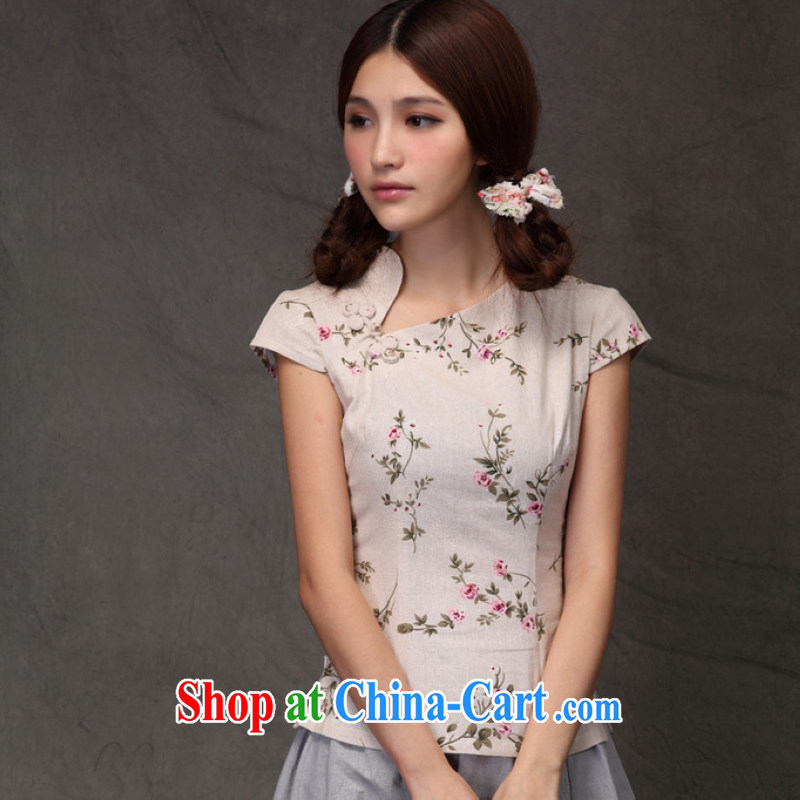 Kam-world the Hyatt girl with ethnic wind literature, small fresh sum girl, cotton the beauty graphics thin improved small floral cheongsam everyday T-shirt, served on the truck Chinese, forgetting D. Crescent collar L, the world, and on-line shopping
