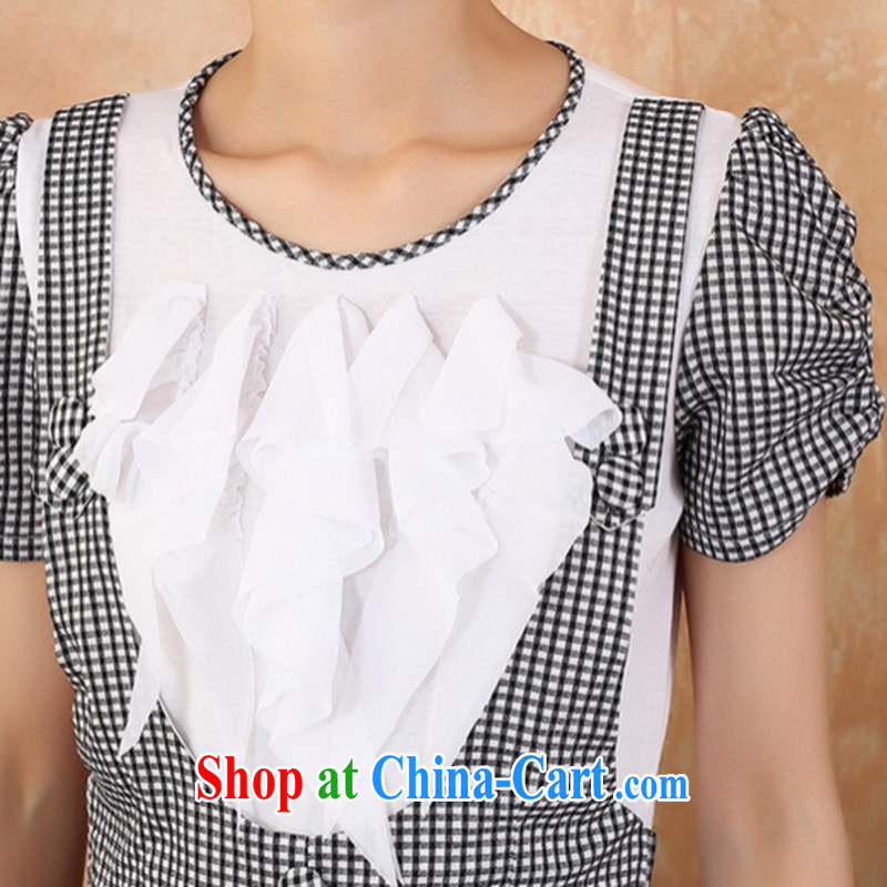 Take the new summer dress U collar tartan Chinese Ethnic Wind clothing elegant refined short-sleeve cheongsam dress white L, figure, and shopping on the Internet