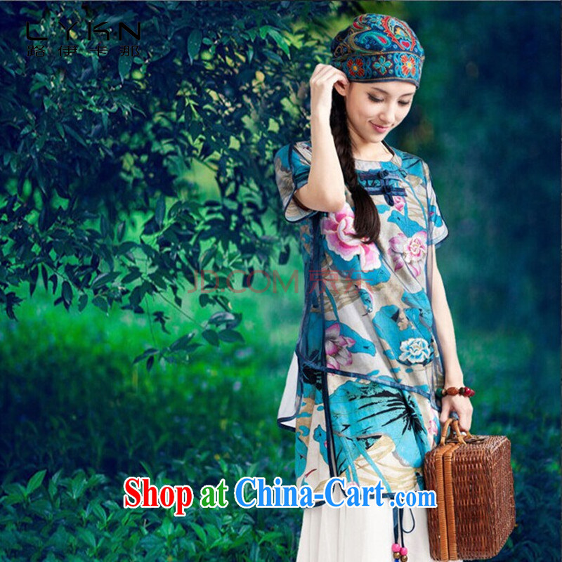 The way the Summer new national cotton the stamp duty is detained in the cheongsam dress short-sleeved dresses A 6035 blue M, the card, and, shopping on the Internet