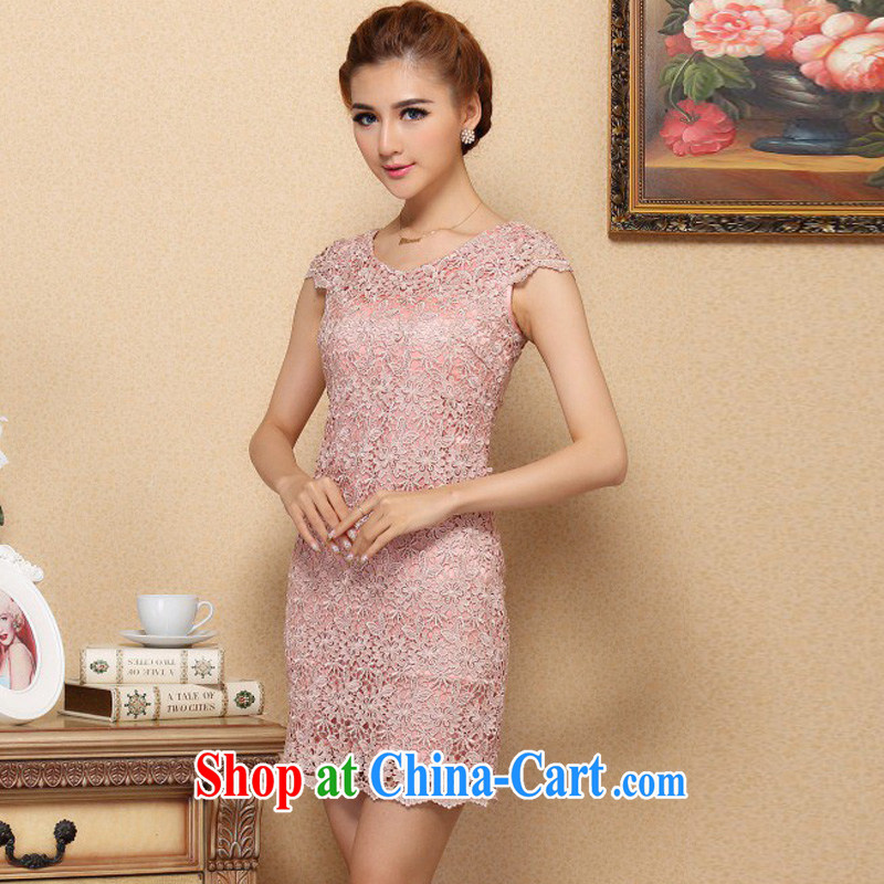Jessup, new stylish and elegant and improved water-soluble lace cheongsam dress lace cheongsam dress with round collar XXL, Jessup, and shopping on the Internet