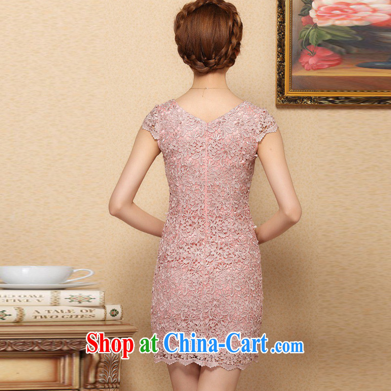 Jessup, new stylish and elegant and improved water-soluble lace cheongsam dress lace cheongsam dress with round collar XXL, Jessup, and shopping on the Internet