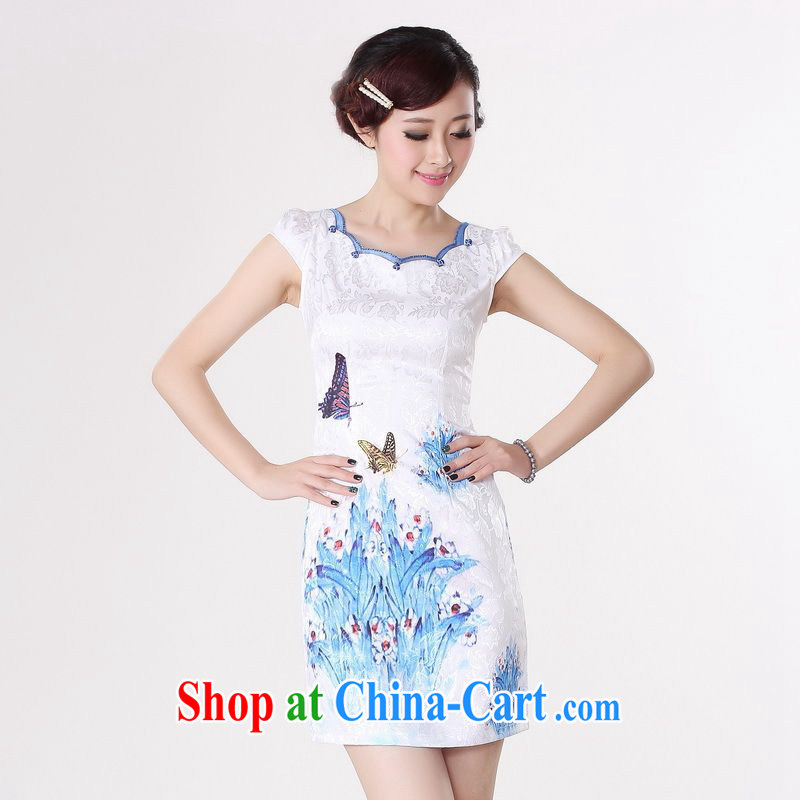 Jing An outfit summer improved retro dresses with pure cotton hand-painted Chinese improved cheongsam dress short 0211 white 2XL _recommendations 120 - 130 jack_