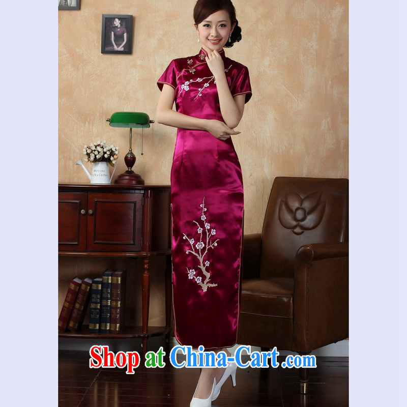 Take the 2014 summer new female cheongsam Chinese improved version, for a tight silk embroidered retro long cheongsam J J 3407 3409 the red 2 XL, spend, and, shopping on the Internet