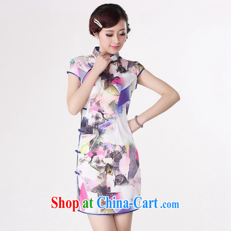 An Jing Jing contributed dresses summer improved retro dresses, for a tight silk stamp Chinese improved cheongsam dress short 0203 white 2XL (recommendations 120 - 130 jack, an Jing, and shopping on the Internet