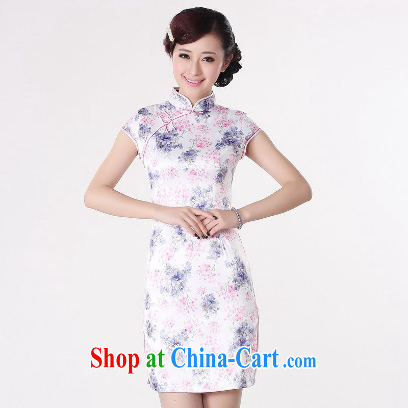 Miss Au contributed dresses summer improved retro dresses, for a tight cotton stamp Chinese improved cheongsam dress short 0201 white 2XL _recommendations 120 - 130 jack_