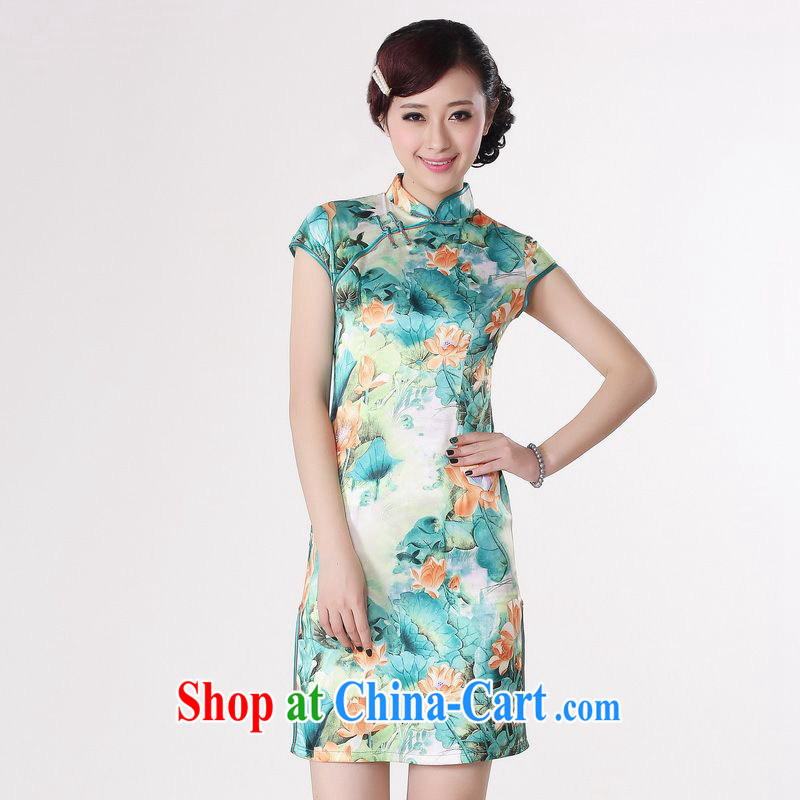 Jing An outfit summer improved retro dresses, for a tight cotton hand-painted Chinese improved cheongsam dress short 0200 - B green 2 XL _recommendations 120 - 130 jack_