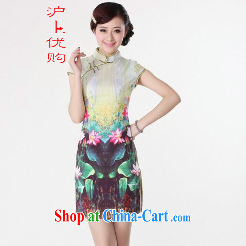 Shanghai, optimize purchase cheongsam dress summer improved retro dresses, for a tight silk hand-painted Chinese improved cheongsam dress short green 2 XL recommendations 120 - 130 jack