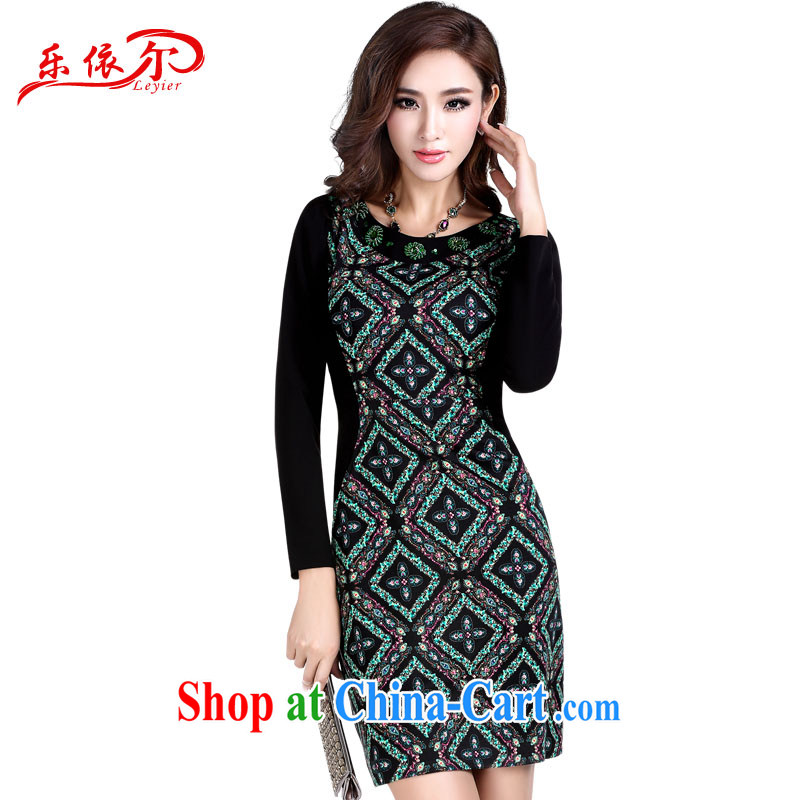 Music in Spring and Autumn and retro dresses beauty and elegant embroidered long-sleeved dresses and stylish Ethnic Wind cheongsam dress suit S