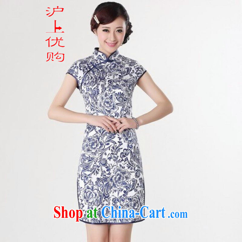 Shanghai, optimize purchase cheongsam dress summer improved retro dresses, for a tight cotton stamp Chinese improved cheongsam dress short black on white Orchid 2 XL recommendations 120 - 130 jack