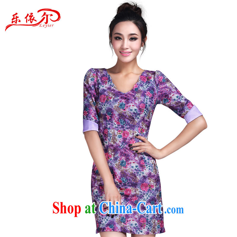 And, in accordance with 2015 new summer fashion short-sleeved dresses and elegant floral personalized thin dresses light purple S