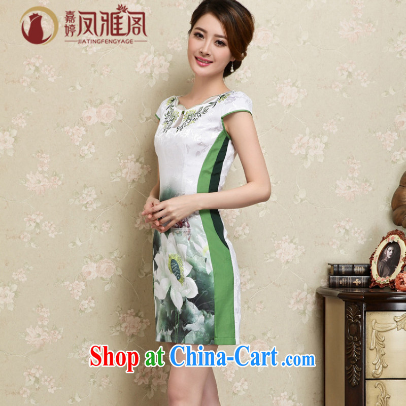 world, the Hyatt Regency Hotel clothing summer restaurant in restaurant uniforms Chinese improved courtesy embroidery Waves the root yarn laces Lotus short cheongsam blue and white porcelain Chinese green L, Kam world, Yue, and shopping on the Internet