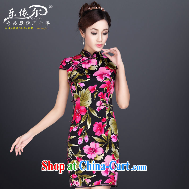 And, in 2014, new and old fashioned collar cheongsam dress elegant qipao improved daily retro beauty graphics thin black XL