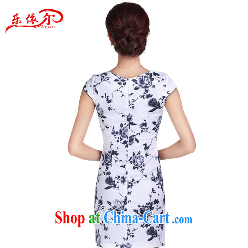 Music in summer, new short-sleeved dresses improved cheongsam dress short, blue and white porcelain antique embroidered dresses white XL, and, in accordance with (leyier), and, on-line shopping