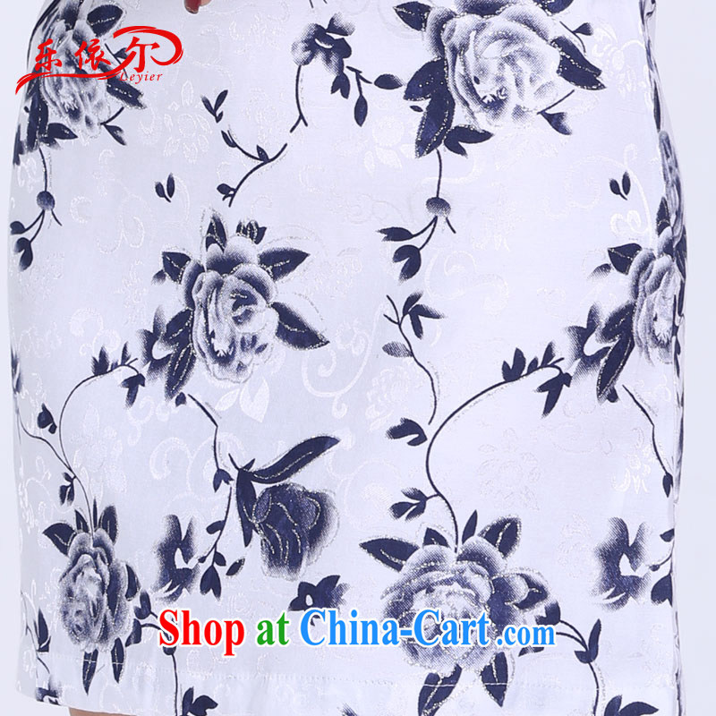 Music in summer, new short-sleeved dresses improved cheongsam dress short, blue and white porcelain antique embroidered dresses white XL, and, in accordance with (leyier), and, on-line shopping