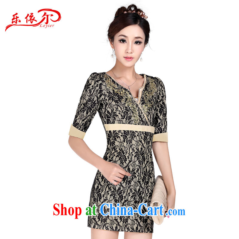 And in autumn and the new, the cuff lace daily outfit retro sexy and elegant embroidery cheongsam apricot XL