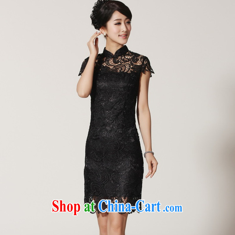 Take the 2014 new summer short-sleeved Chinese qipao, for natural hand crocheted Chinese improved cheongsam 2365 - 2 - 2 black XL, figure, shopping on the Internet