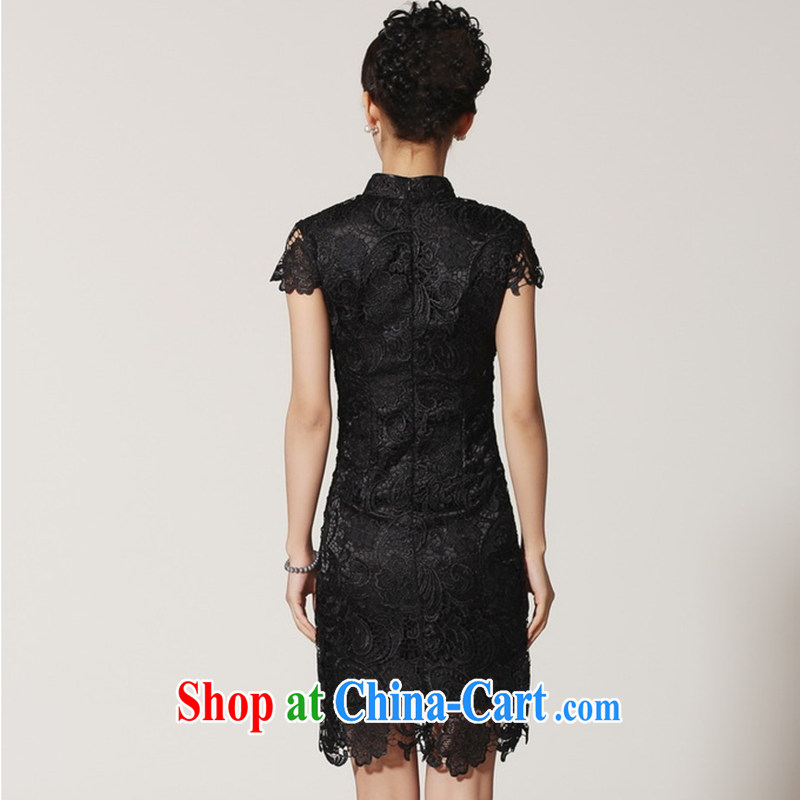 Take the 2014 new summer short-sleeved Chinese qipao, for natural hand crocheted Chinese improved cheongsam 2365 - 2 - 2 black XL, figure, shopping on the Internet
