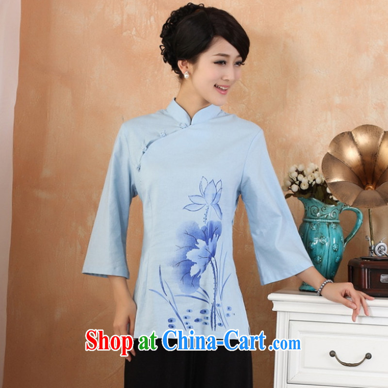 Take the 2014 new units the maximum code Chinese women improved, for hand-painted Han-Chinese, summer 2379 - 1 - 1 sky blue 3 XL, spend figure, online shopping